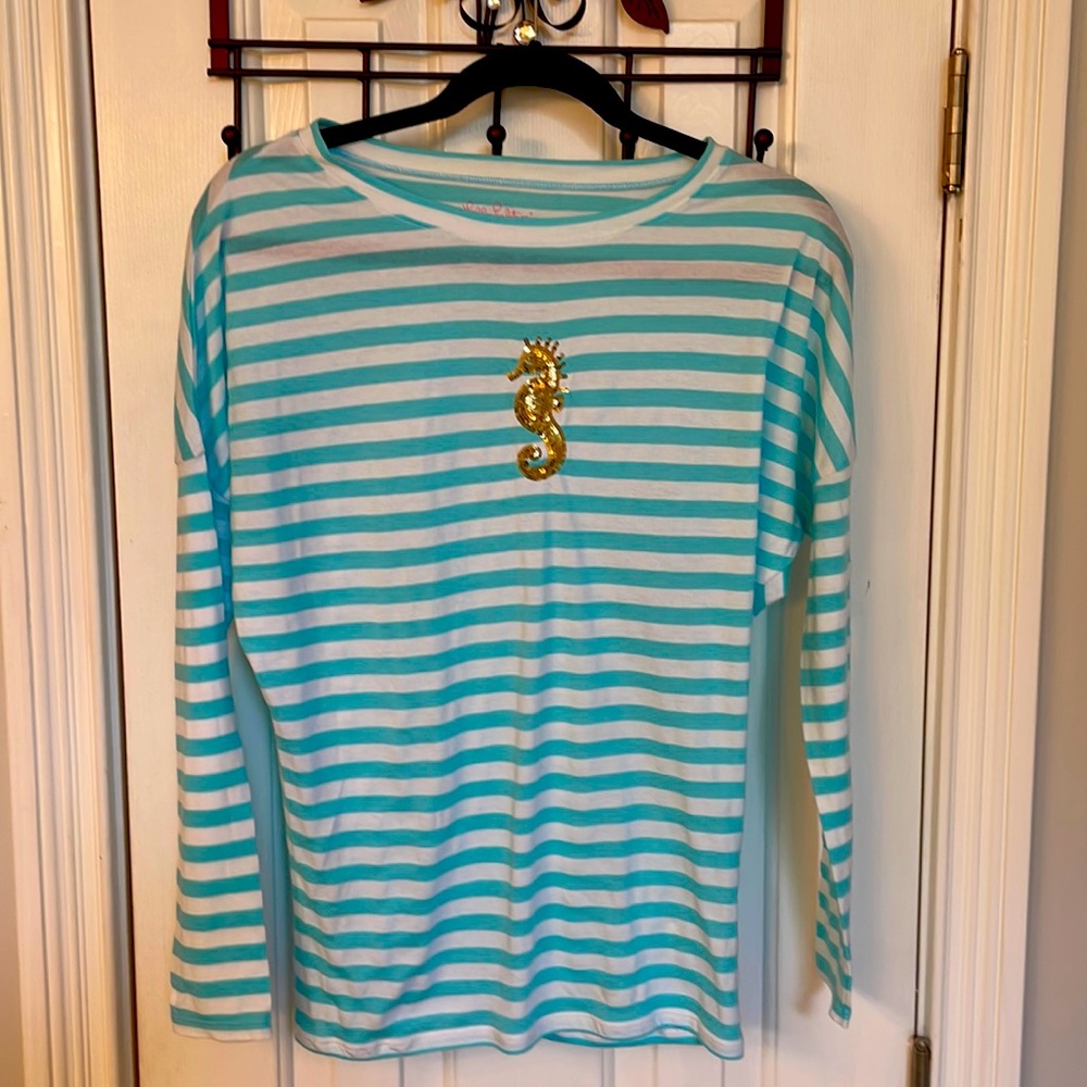 Lilly Pulitzer Striped Tina Top w/ Gold Sequin Seahorse